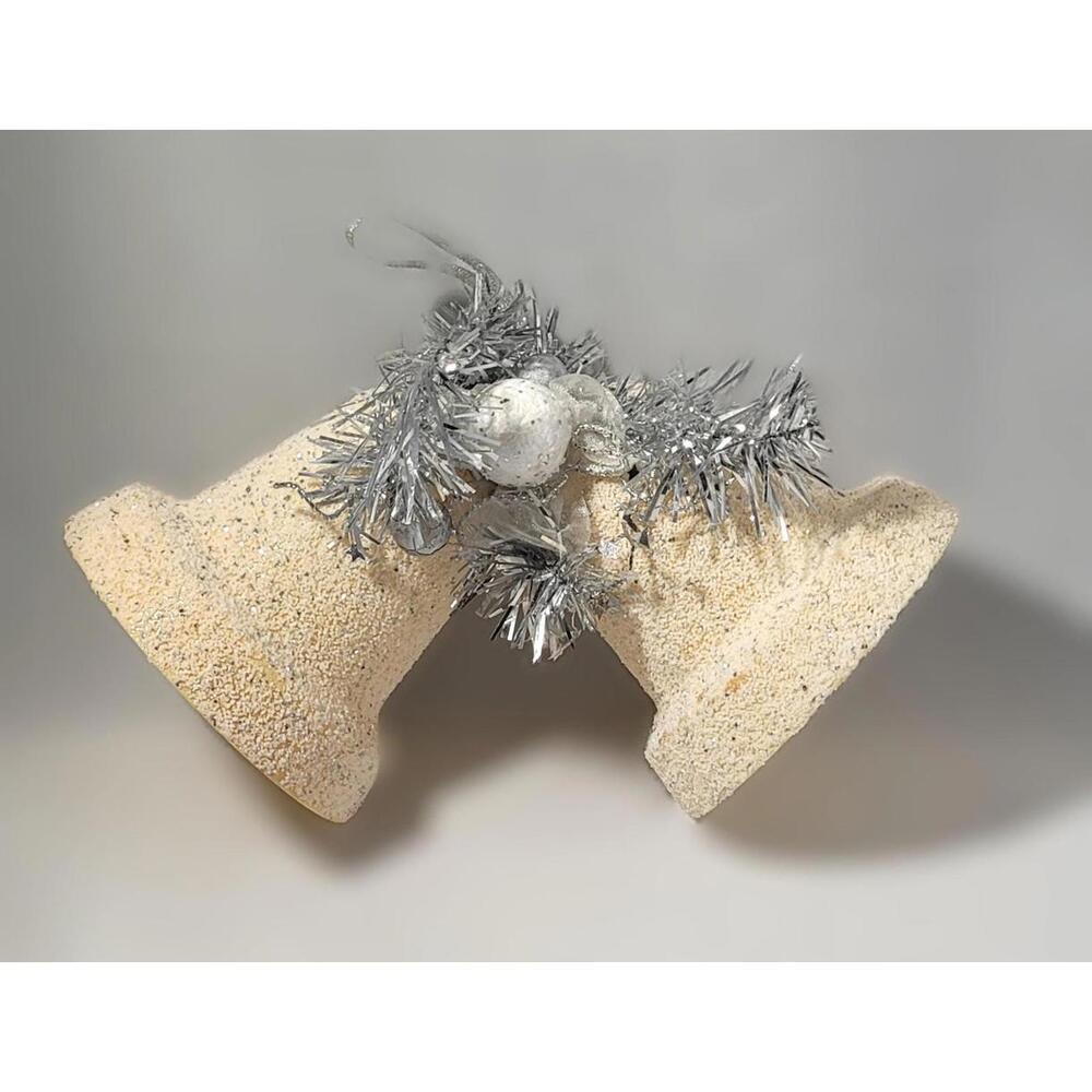 Kitschy Retro Vintage Plastic Christmas Bells - Textured with Silver Glitter